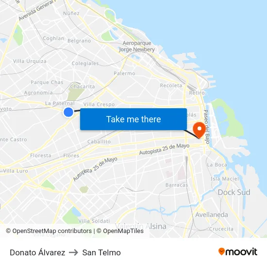 Donato Álvarez to San Telmo map