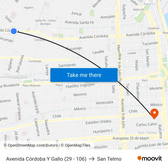 Avenida Córdoba Y Gallo (29 - 106) to San Telmo map