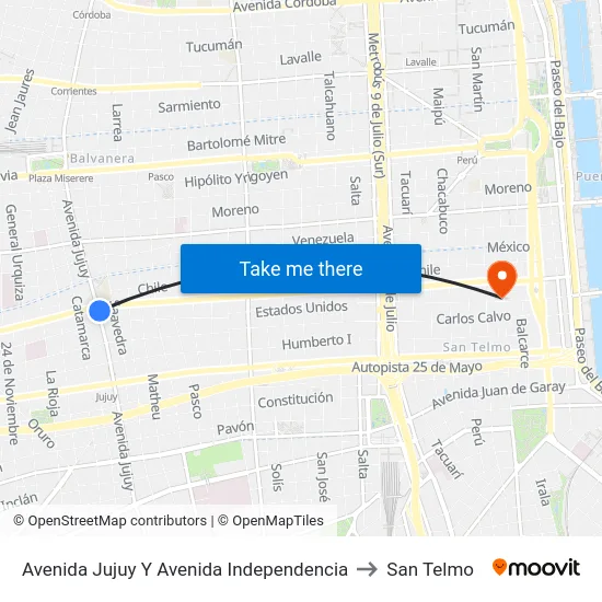 Avenida Jujuy Y Avenida Independencia to San Telmo map