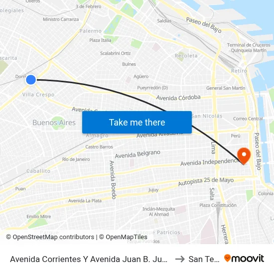 Avenida Corrientes Y Avenida Juan B. Justo (65 - 127) to San Telmo map