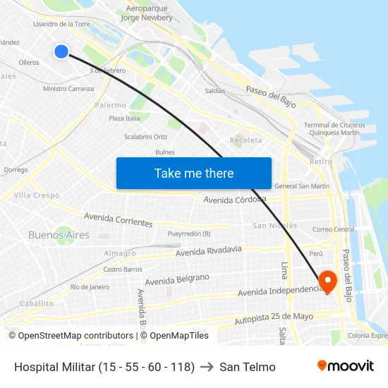 Hospital Militar (15 - 55 - 60 - 118) to San Telmo map