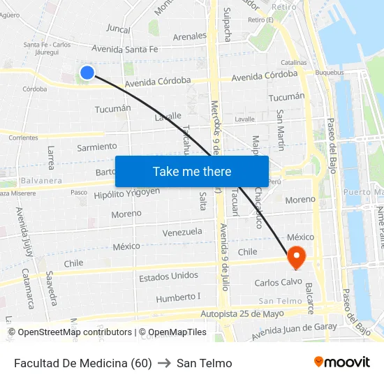 Facultad De Medicina (60) to San Telmo map