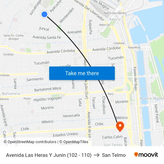Avenida Las Heras Y Junín (102 - 110) to San Telmo map