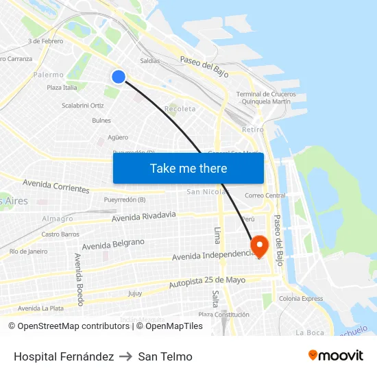 Hospital Fernández to San Telmo map