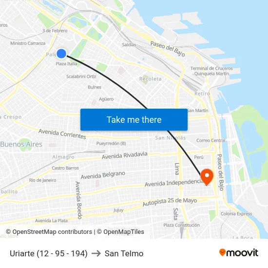 Uriarte (12 - 95 - 194) to San Telmo map