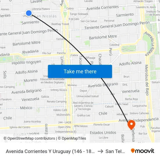 Avenida Corrientes Y Uruguay (146 - 180) to San Telmo map