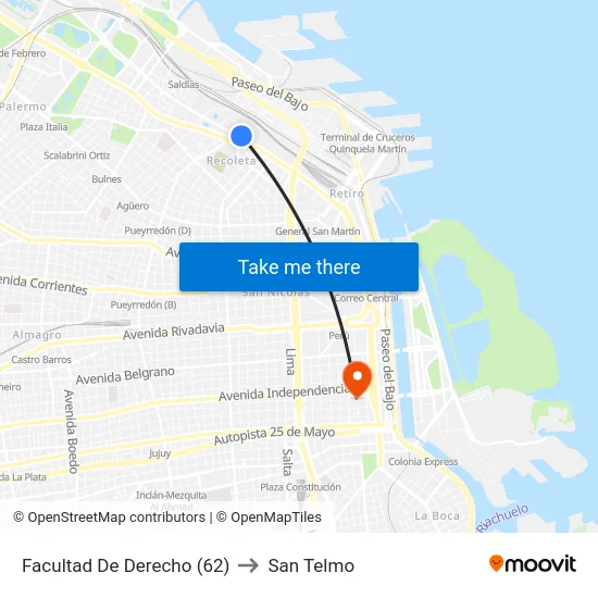 Facultad De Derecho (62) to San Telmo map