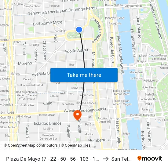 Plaza De Mayo (7 - 22 - 50 - 56 - 103 - 126) to San Telmo map