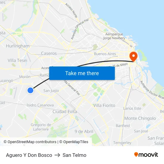 Aguero Y Don Bosco to San Telmo map