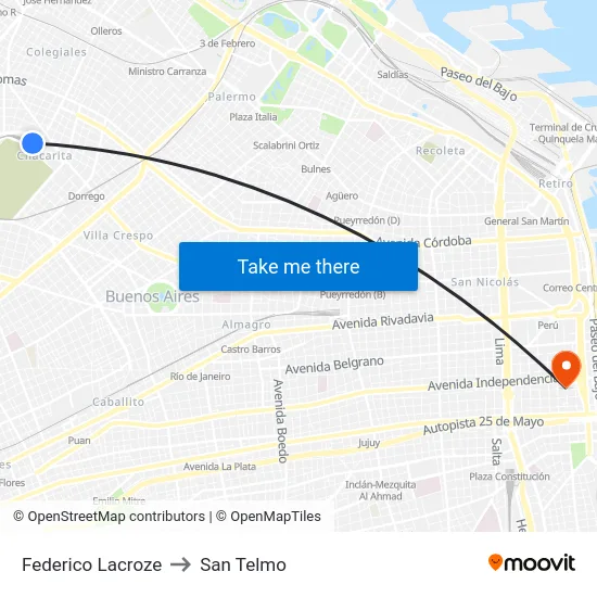 Federico Lacroze to San Telmo map