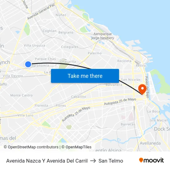 Avenida Nazca Y Avenida Del Carril to San Telmo map