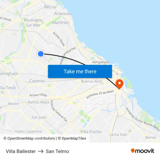 Villa Ballester to San Telmo map