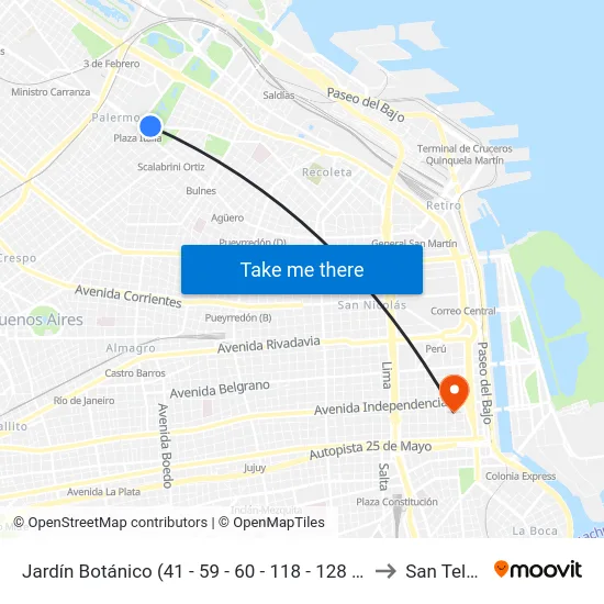 Jardín Botánico (41 - 59 - 60 - 118 - 128 - 188) to San Telmo map