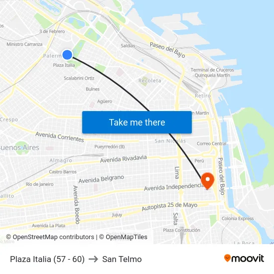 Plaza Italia (57 - 60) to San Telmo map