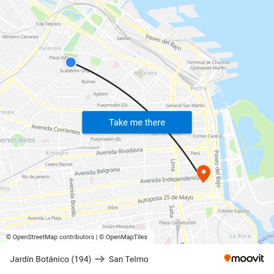 Jardín Botánico (194) to San Telmo map