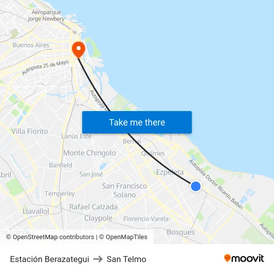 Estación Berazategui to San Telmo map