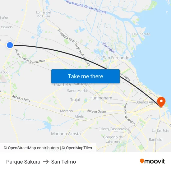 Parque Sakura to San Telmo map