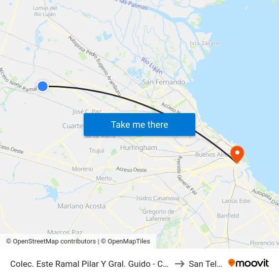 Colec. Este Ramal Pilar Y Gral. Guido - Chevrolet to San Telmo map
