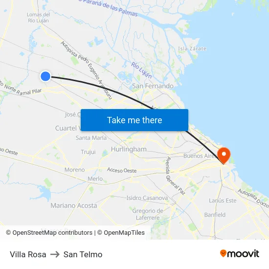 Villa Rosa to San Telmo map