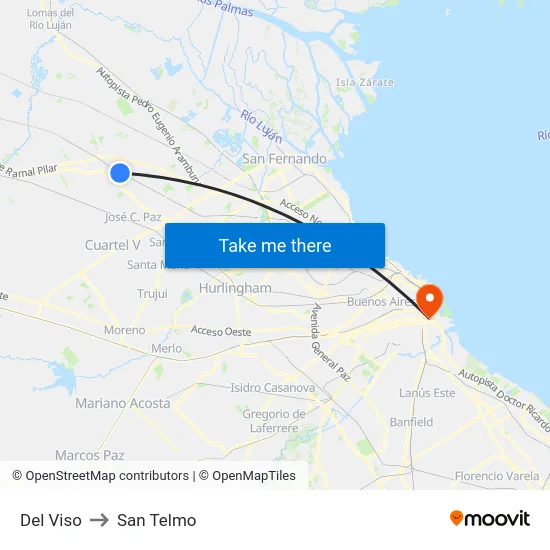 Del Viso to San Telmo map