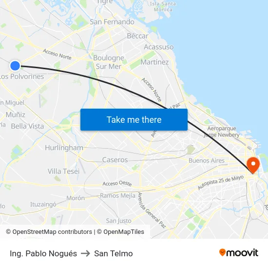 Ing. Pablo Nogués to San Telmo map