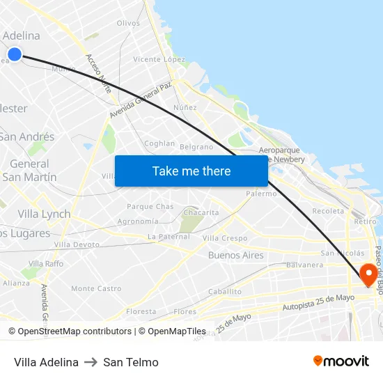 Villa Adelina to San Telmo map