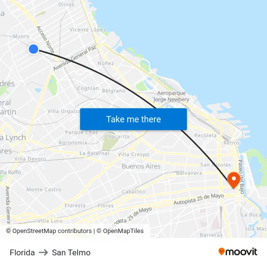 Florida to San Telmo map