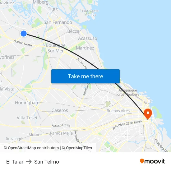 El Talar to San Telmo map
