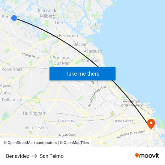 Benavidez to San Telmo map