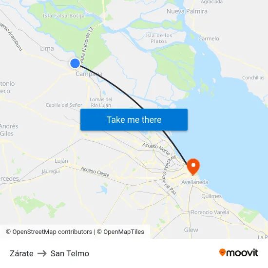 Zárate to San Telmo map