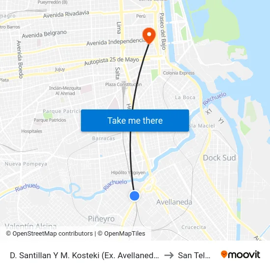 D. Santillan Y M. Kosteki (Ex. Avellaneda) to San Telmo map