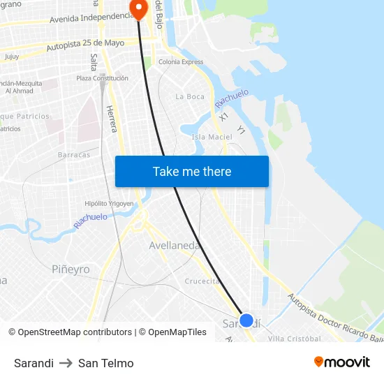 Sarandi to San Telmo map