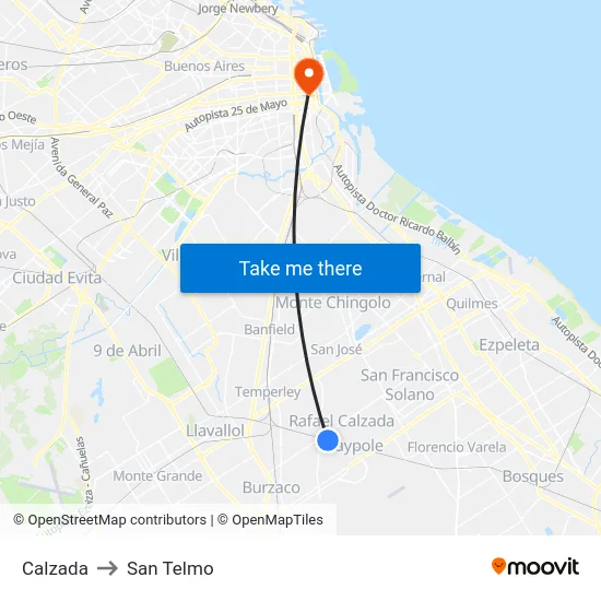 Calzada to San Telmo map