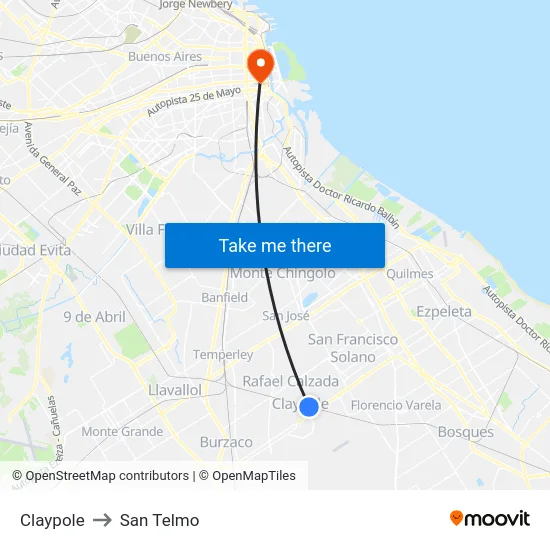 Claypole to San Telmo map