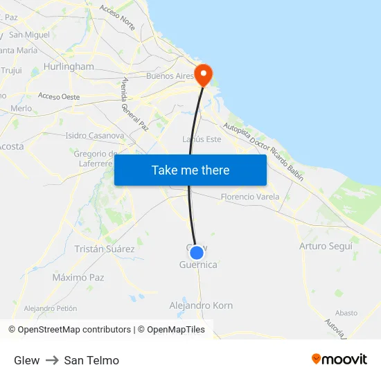 Glew to San Telmo map