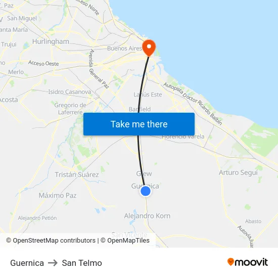 Guernica to San Telmo map