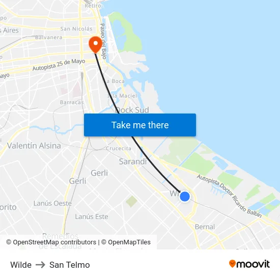 Wilde to San Telmo map