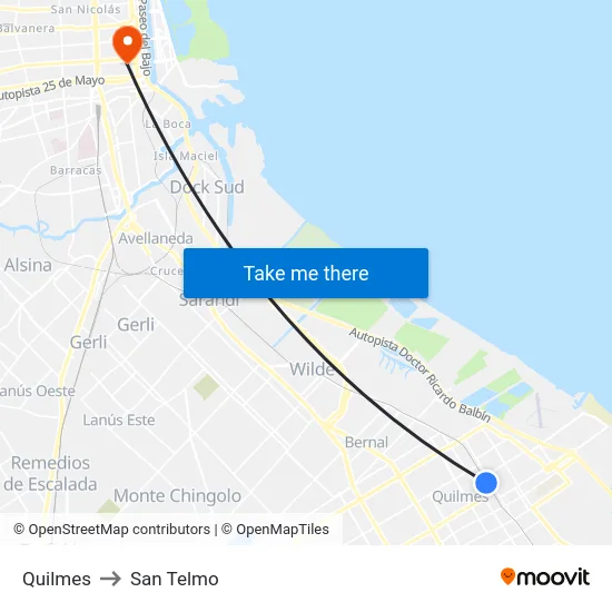 Quilmes to San Telmo map