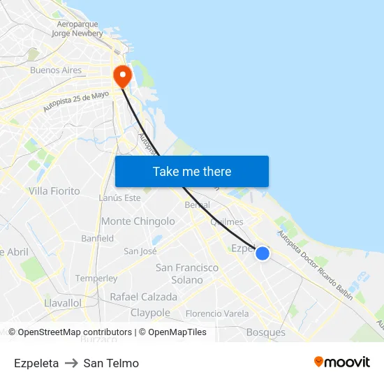 Ezpeleta to San Telmo map