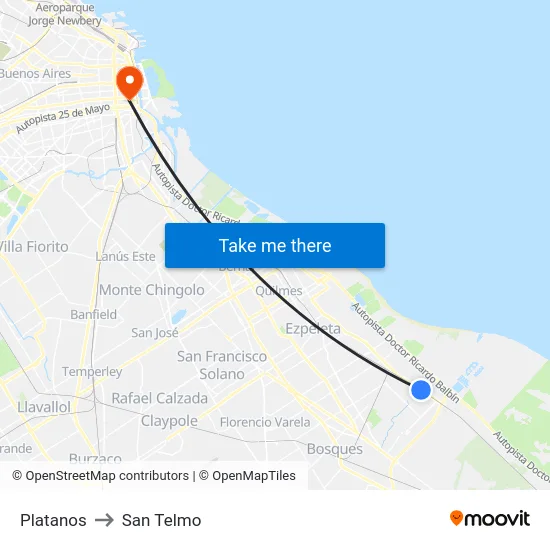 Platanos to San Telmo map