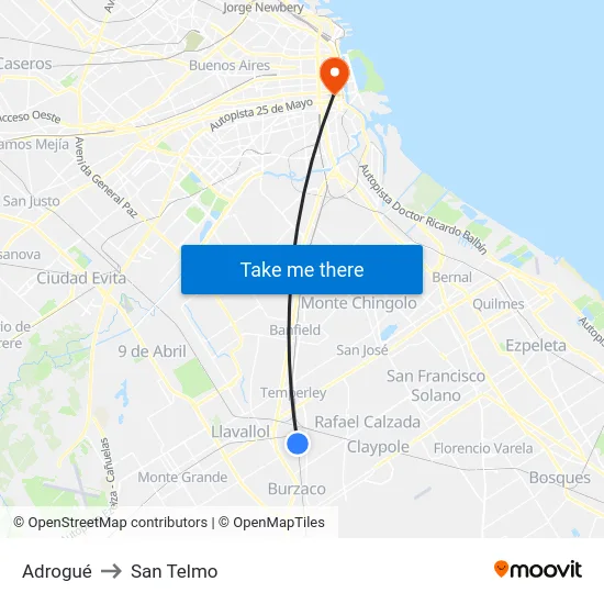 Adrogué to San Telmo map