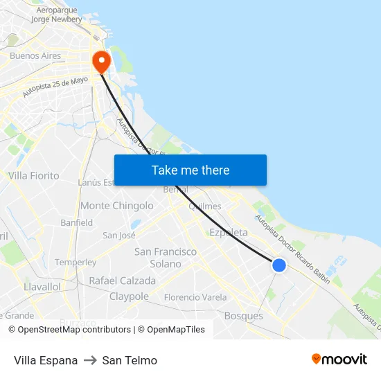 Villa Espana to San Telmo map