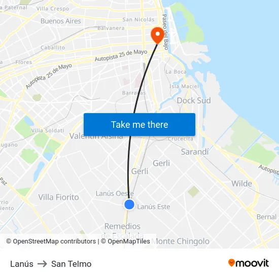Lanús to San Telmo map