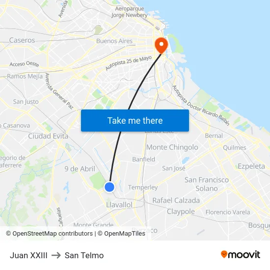 Juan XXIII to San Telmo map