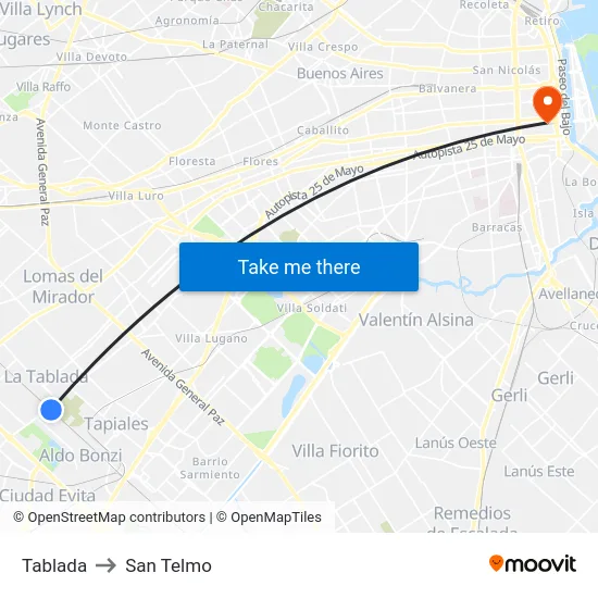 Tablada to San Telmo map