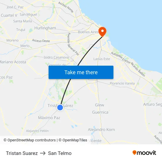 Tristan Suarez to San Telmo map