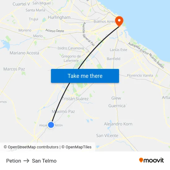 Petion to San Telmo map