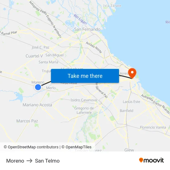 Moreno to San Telmo map