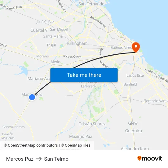 Marcos Paz to San Telmo map