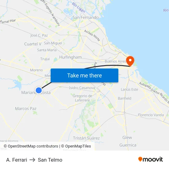 A. Ferrari to San Telmo map
